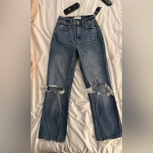 Abercrombie & Fitch Ripped Blue Straight Ankle Jeans